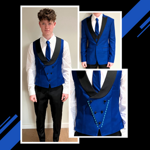 Blue Prom Suit, V Button Vest -G1