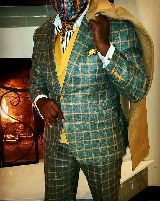 Green with Yellow Windowpane, Silk Wool Premium-G1