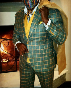 Green with Yellow Windowpane, Silk Wool Premium-G1