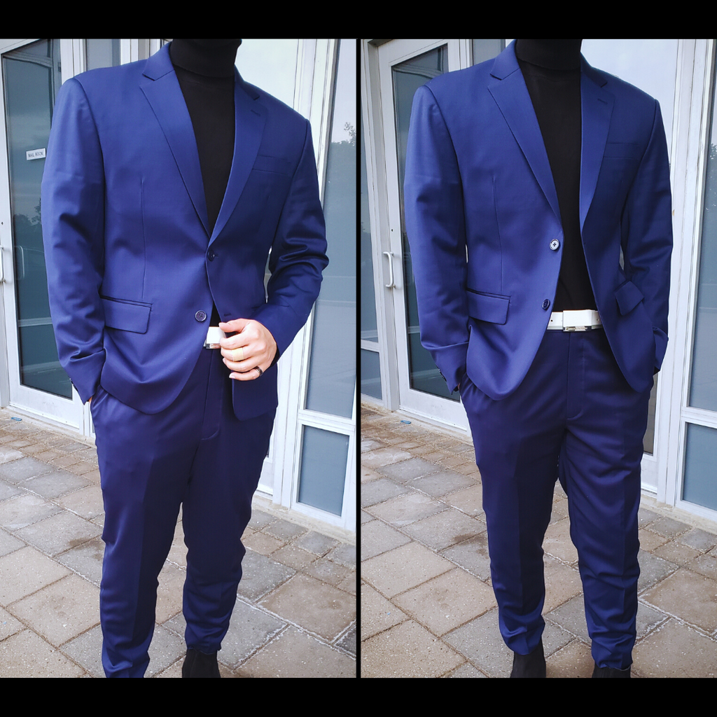 Navy Blue Suit, Black Turtle Neck, Slim fit, Close view -G1