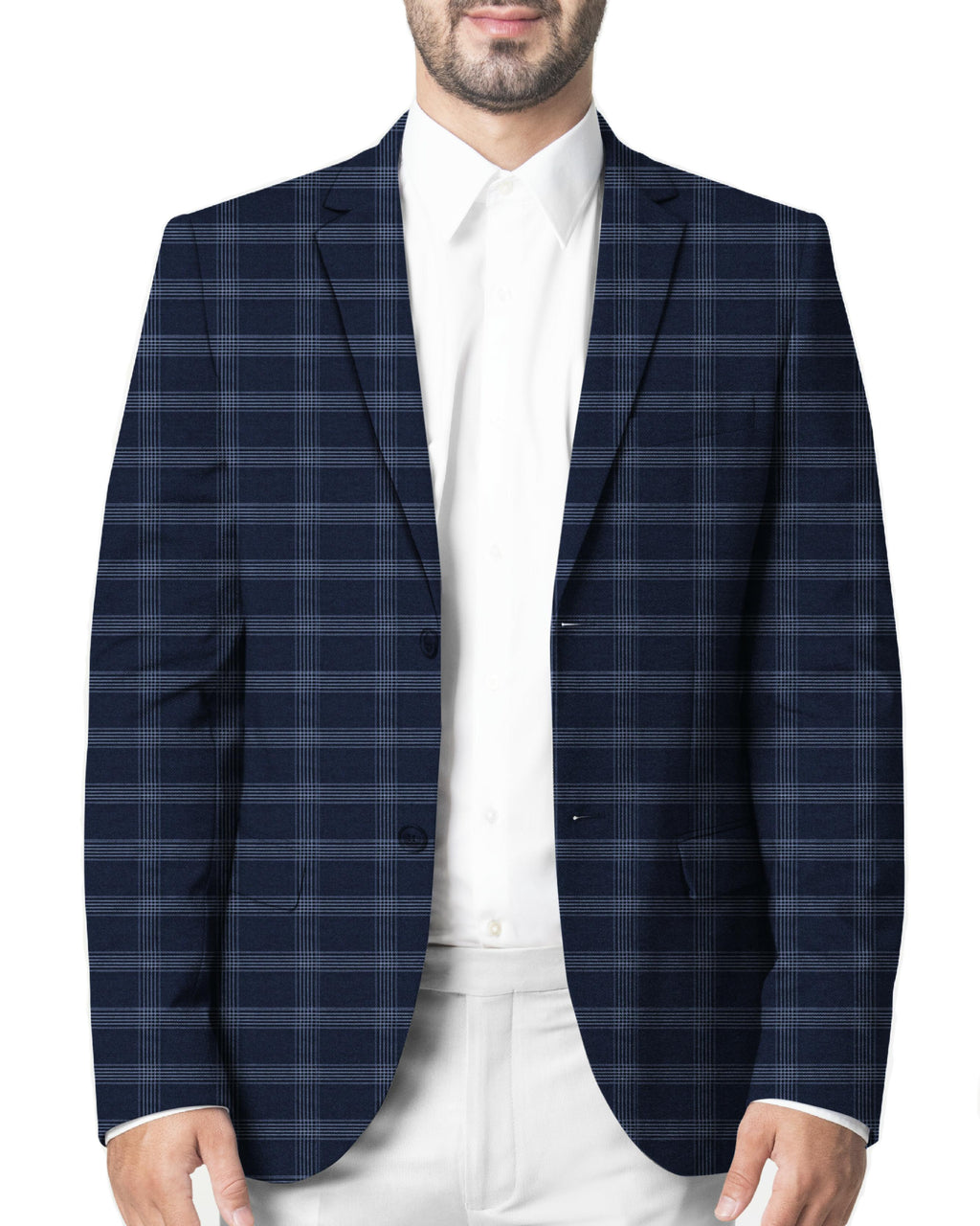 Midnight Blue with Visible Crossing Light Blue Lines Suit - I