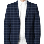 Midnight Blue with Visible Crossing Light Blue Lines Suit - I