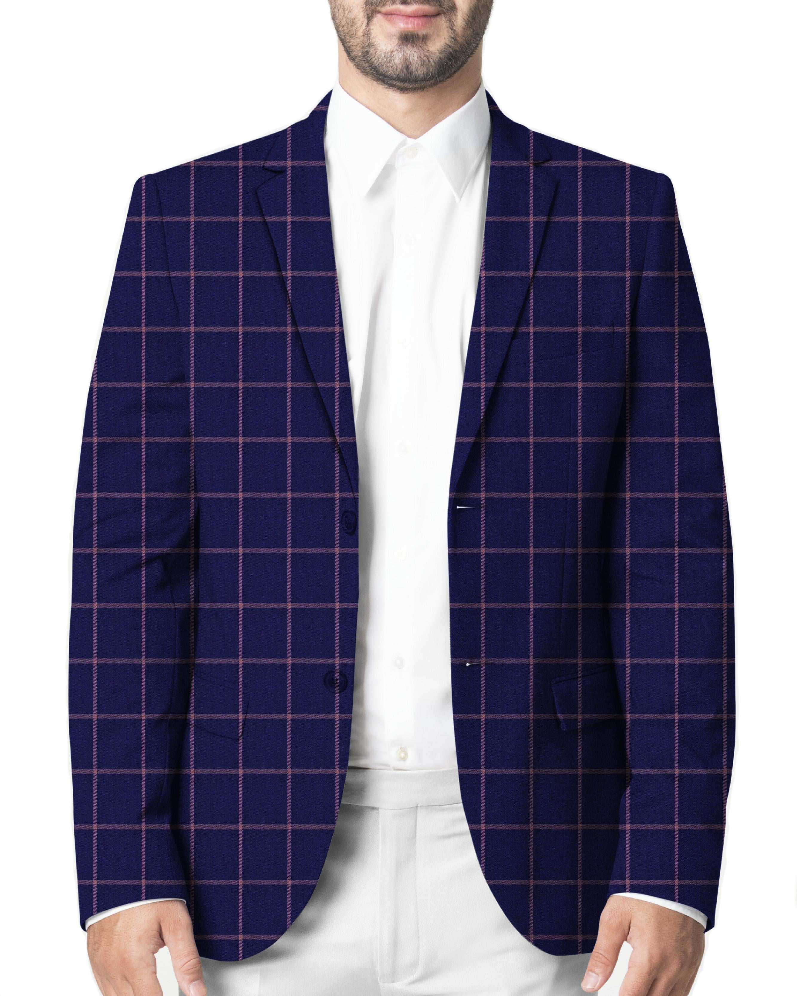 Dark Ultramarine Blue with Burnt Orange Windowpane Suit - I