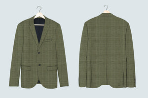 Olive Green with Multiple Black Thin Lines Checkered Suit - III