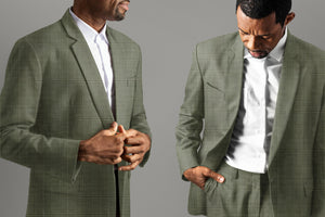 Olive Green with Multiple Black Thin Lines Checkered Suit - III