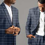 Midnight Blue with Visible Crossing Light Blue Lines Suit - I