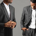 Solid Black with Strong White Lines Pinstripe Suit - I