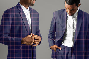 Dark Ultramarine Blue with Burnt Orange Windowpane Suit - I